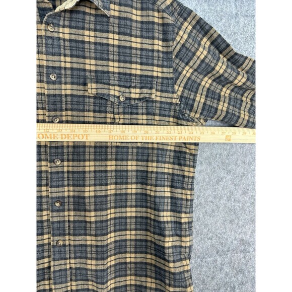 Eddie Bauer Chamois Flannel Shirt Plaid Men’s Size L Heavy Cotton Tan Gray Gorp - Picture 6 of 8